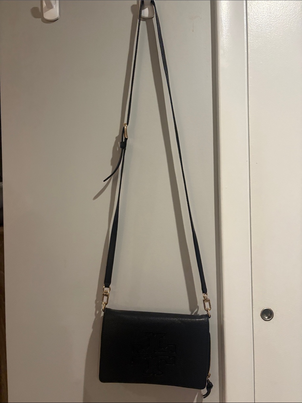 Tory Burch Black Pebbled Leather Crossbody with Gold Hardware
